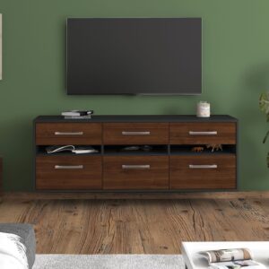 Lowboard - Annalena - Design Holzdekor - Wandmontage mit Griffe 136 cm Anthrazit - Front Treibholz  Bestellnummer:2010203424