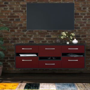 Lowboard - Annalisa - Design Farbakzent - Wandmontage mit Griffe 136 cm Anthrazit - Front Gelb  Bestellnummer:2010203533