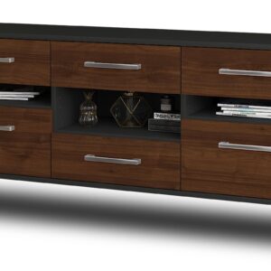 Lowboard - Annamaria - Design Holzdekor - Wandmontage mit Griffe 136 cm Anthrazit - Front Zeder  Bestellnummer:2010203933