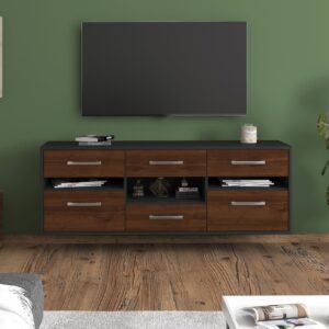 Lowboard - Annamaria - Design Holzdekor - Wandmontage mit Griffe 136 cm Anthrazit - Front Treibholz  Bestellnummer:2010203934