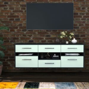 Lowboard - Annamaria - Design Farbakzent - Wandmontage mit Griffe 136 cm Anthrazit - Front Gelb  Bestellnummer:2010203941