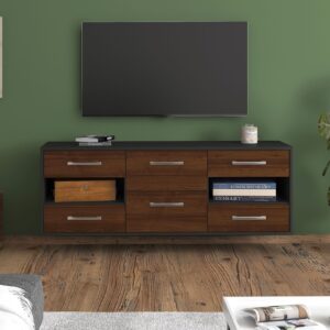 Lowboard - Anni - Design Holzdekor - Wandmontage mit Griffe 136 cm Anthrazit - Front Eiche  Bestellnummer:2010204032