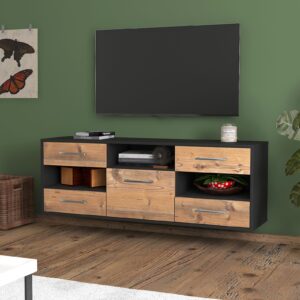 Lowboard - Annina - Design Holzdekor - Wandmontage mit Griffe 136 cm Anthrazit - Front Eiche  Bestellnummer:2010204134