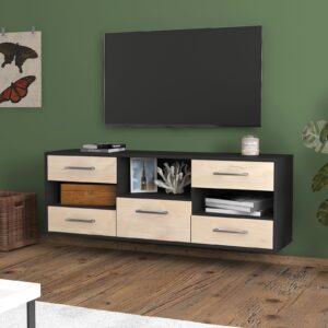 Lowboard - Annunziata - Design Holzdekor - Wandmontage mit Griffe 136 cm Anthrazit - Front Pinie  Bestellnummer:2010204238