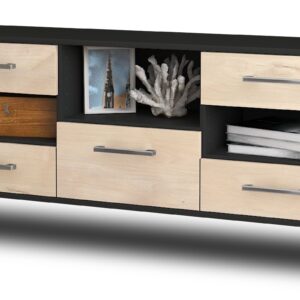 Lowboard - Annunziata - Design Holzdekor - Wandmontage mit Griffe 136 cm Anthrazit - Front Zeder  Bestellnummer:2010204239