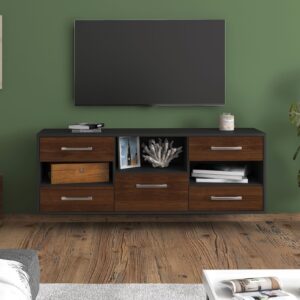 Lowboard - Annunziata - Design Holzdekor - Wandmontage mit Griffe 136 cm Anthrazit - Front Treibholz  Bestellnummer:2010204240