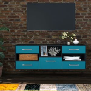 Lowboard - Annunziata - Design Farbakzent - Wandmontage mit Griffe 136 cm Anthrazit - Front Gelb  Bestellnummer:2010204247