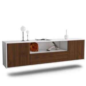 Lowboard - Arbnora - Design Holzdekor - Wandmontage mit Push to Open 180 cm Weiss - Front Zeder  Bestellnummer:1010300244