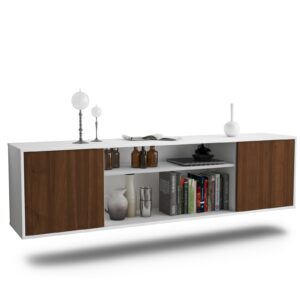 Lowboard - Asia - Design Holzdekor - Wandmontage mit Push to Open 180 cm Weiss - Front Zeder  Bestellnummer:1010301060