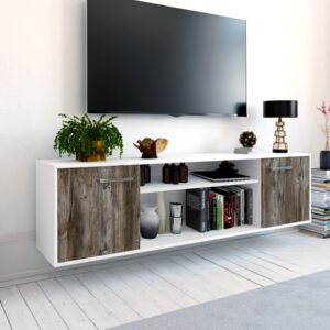 Lowboard - Asia - Design Holzdekor - Wandmontage mit Griffe 180 cm Weiss - Front Pinie  Bestellnummer:1010301076