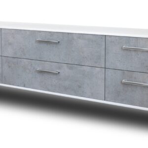 Lowboard - Assunta - Design Industrie Stil - Wandmontage mit Griffe 180 cm Weiss - Front Beton  Bestellnummer:1010301277