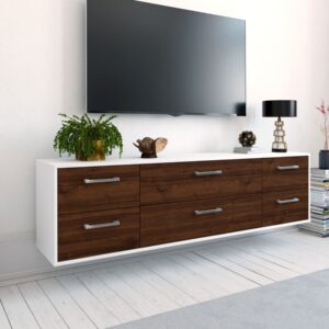 Lowboard - Assunta - Design Holzdekor - Wandmontage mit Griffe 180 cm Weiss - Front Pinie  Bestellnummer:1010301280