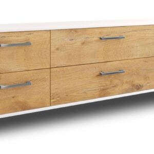 Lowboard - Assunta - Design Holzdekor - Wandmontage mit Griffe 180 cm Weiss - Front Zeder  Bestellnummer:1010301281