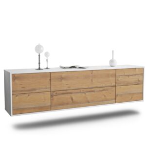 Lowboard - Assunta - Design Holzdekor - Wandmontage mit Push to Open 180 cm Weiss - Front Pinie  Bestellnummer:1010301365