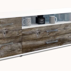 Lowboard - Aurora - Design Holzdekor - Freistehend mit Griffe 180 cm Weiss - Front Treibholz  Bestellnummer:1010301758