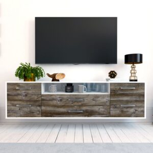 Lowboard - Aurora - Design Holzdekor - Wandmontage mit Griffe 180 cm Weiss - Front Walnuss  Bestellnummer:1010301789