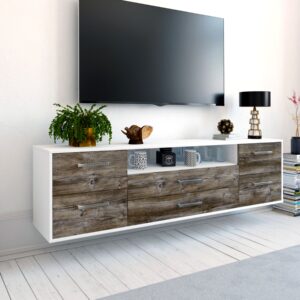 Lowboard - Aurora - Design Holzdekor - Wandmontage mit Griffe 180 cm Weiss - Front Pinie  Bestellnummer:1010301790