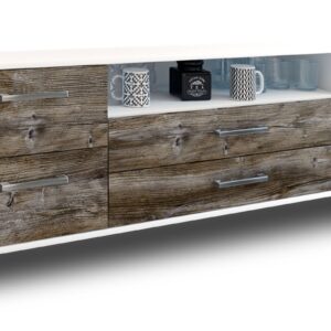 Lowboard - Aurora - Design Holzdekor - Wandmontage mit Griffe 180 cm Weiss - Front Treibholz  Bestellnummer:1010301792