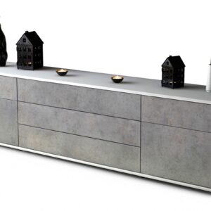 Lowboard - Benita - Design Industrie Stil - Freistehend mit Push to Open 180 cm Weiss - Front Beton  Bestellnummer:1010302960