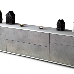 Lowboard - Bibiane - Design Industrie Stil - Freistehend mit Push to Open 180 cm Weiss - Front Beton  Bestellnummer:1010303572