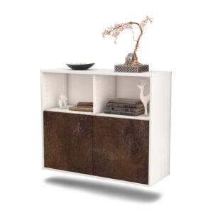 Sideboard - Camilla - Design Industrie Stil - Wandmontiert mit Push to Open 92 cm Weiss - Front Rost  Bestellnummer:1020100443