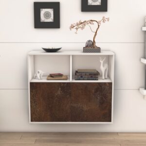 Sideboard - Camilla - Design Industrie Stil - Wandmontiert mit Push to Open 92 cm Weiss - Front Beton  Bestellnummer:1020100444