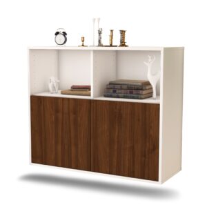 Sideboard - Camilla - Design Holzdekor - Wandmontiert mit Push to open  92 cm Weiss - Front Zeder  Bestellnummer:1020100448