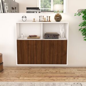 Sideboard - Camilla - Design Holzdekor - Wandmontiert mit Push to open  92 cm Weiss - Front Treibholz  Bestellnummer:1020100449