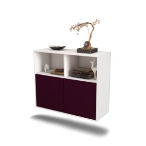 Sideboard - Camilla - Design Farbakzent - Wandmontiert mit Push to open  92 cm Weiss - Front Lila  Bestellnummer:1020100457