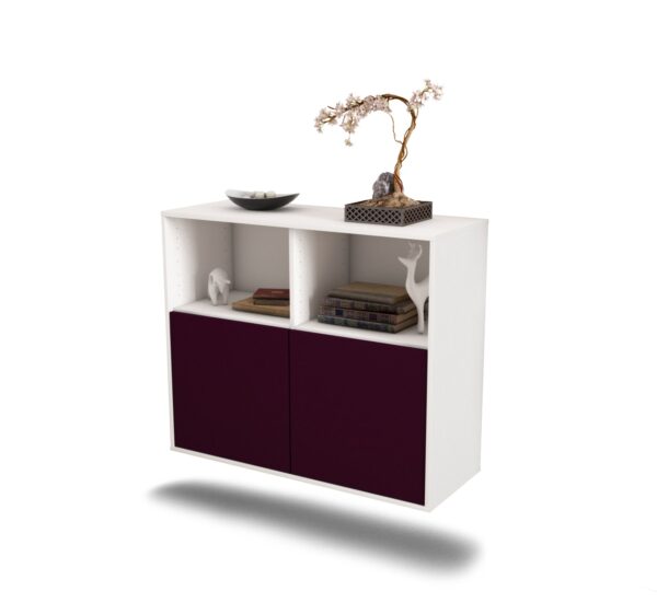 Sideboard - Camilla - Design Farbakzent - Wandmontiert mit Push to open  92 cm Weiss - Front Lila  Bestellnummer:1020100457