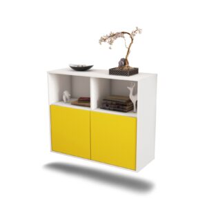 Sideboard - Camilla - Design Farbakzent - Wandmontiert mit Push to open  92 cm Weiss - Front T?rkis  Bestellnummer:1020100458