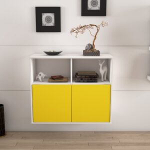 Sideboard - Camilla - Design Farbakzent - Wandmontiert mit Push to open  92 cm Weiss - Front Rot  Bestellnummer:1020100459