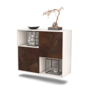 Sideboard - Caralina - Design Industrie Stil - Wandmontiert mit Push to Open 92 cm Weiss - Front Rost  Bestellnummer:1020100647