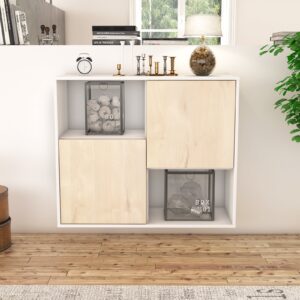 Sideboard - Caralina - Design Holzdekor - Wandmontiert mit Push to open  92 cm Weiss - Front Walnuss  Bestellnummer:1020100650