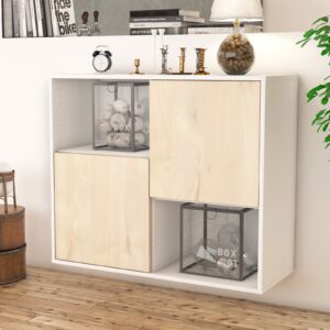 Sideboard - Caralina - Design Holzdekor - Wandmontiert mit Push to open  92 cm Weiss - Front Pinie  Bestellnummer:1020100651