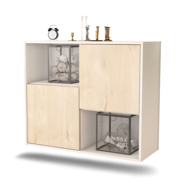 Sideboard - Caralina - Design Holzdekor - Wandmontiert mit Push to open  92 cm Weiss - Front Zeder  Bestellnummer:1020100652