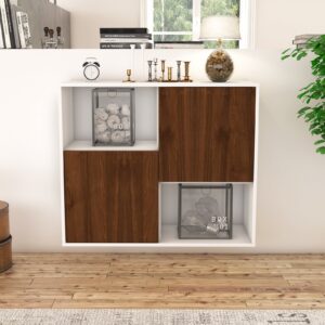 Sideboard - Caralina - Design Holzdekor - Wandmontiert mit Push to open  92 cm Weiss - Front Treibholz  Bestellnummer:1020100653