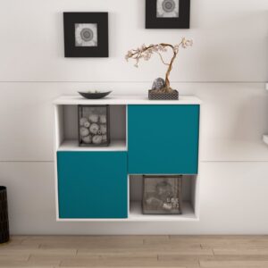 Sideboard - Caralina - Design Farbakzent - Wandmontiert mit Push to open  92 cm Weiss - Front Gelb  Bestellnummer:1020100660