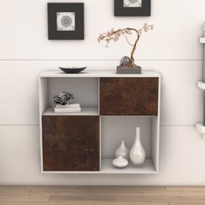 Sideboard - Carola - Design Industrie Stil - Wandmontiert mit Push to Open 92 cm Weiss - Front Beton  Bestellnummer:1020101260