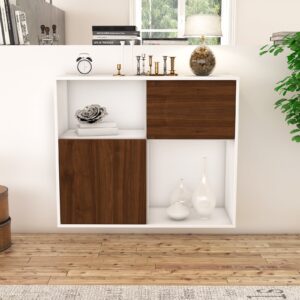 Sideboard - Carola - Design Holzdekor - Wandmontiert mit Push to open  92 cm Weiss - Front Eiche  Bestellnummer:1020101261