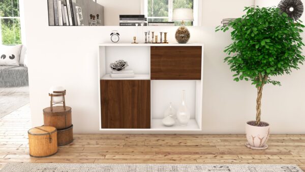 Sideboard - Carola - Design Holzdekor - Wandmontiert mit Push to open  92 cm Weiss - Front Eiche  Bestellnummer:1020101261