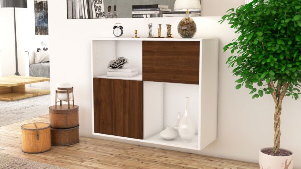 Sideboard - Carola - Design Holzdekor - Wandmontiert mit Push to open  92 cm Weiss - Front Pinie  Bestellnummer:1020101263