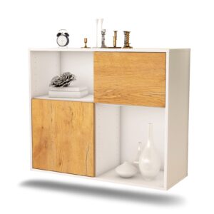 Sideboard - Carola - Design Holzdekor - Wandmontiert mit Push to open  92 cm Weiss - Front Zeder  Bestellnummer:1020101264