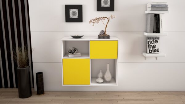 Sideboard - Carola - Design Farbakzent - Wandmontiert mit Push to open  92 cm Weiss - Front Mint  Bestellnummer:1020101271