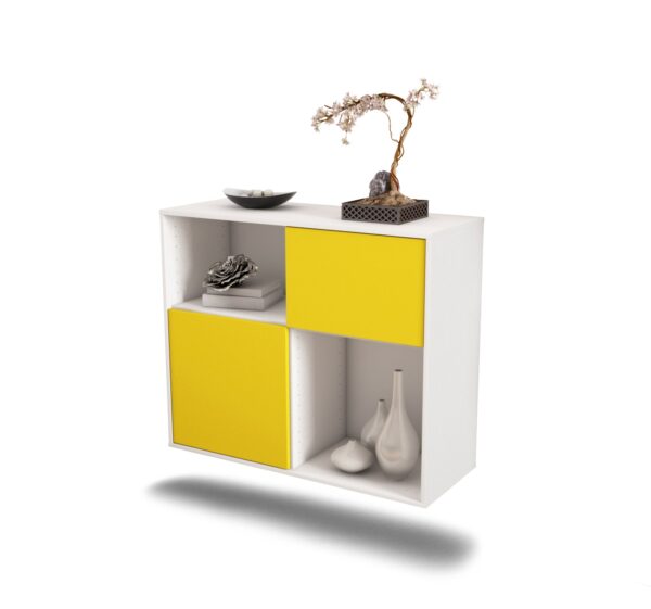 Sideboard - Carola - Design Farbakzent - Wandmontiert mit Push to open  92 cm Weiss - Front Gelb  Bestellnummer:1020101272