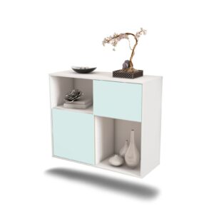 Sideboard - Carola - Design Farbakzent - Wandmontiert mit Push to open  92 cm Weiss - Front T?rkis  Bestellnummer:1020101274