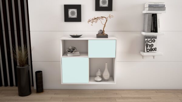 Sideboard - Carola - Design Farbakzent - Wandmontiert mit Push to open  92 cm Weiss - Front Rot  Bestellnummer:1020101275