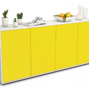 Sideboard - Elana - Design Farbakzent - Freistehend mit Push to Open 180 cm Weiss - Front T?rkis  Bestellnummer:1020300016