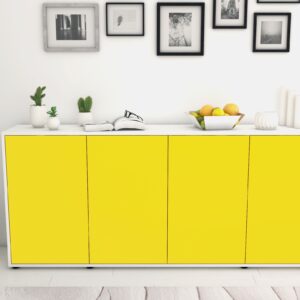 Sideboard - Elana - Design Farbakzent - Freistehend mit Push to Open 180 cm Weiss - Front Rot  Bestellnummer:1020300017