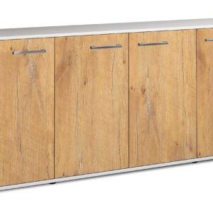 Sideboard - Elana - Design Holzdekor - Freistehend mit Griffe 180 cm Weiss - Front Eiche  Bestellnummer:1020300020